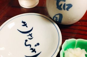 店名入りつゆ徳利と皿